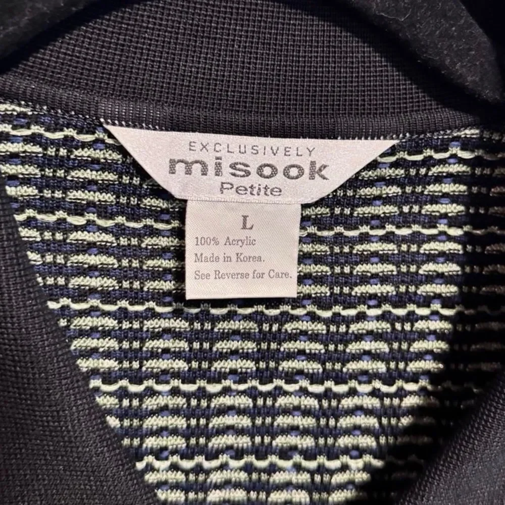 MISOOK- 2 Piece Matching Tank Sweater Set Black Blue Metallic, Size L Petite